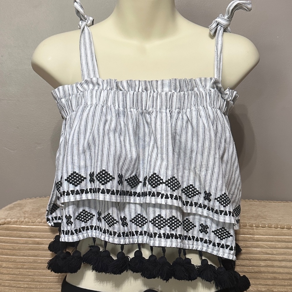 Free the Roses Black and White Striped Crop Top/shorts or swim cover